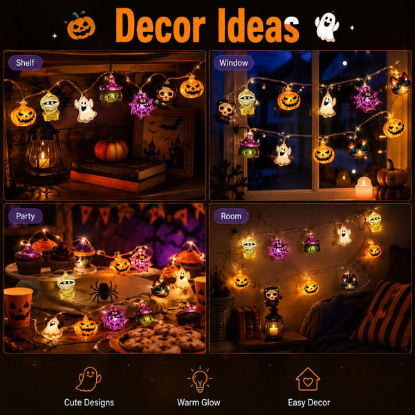 đ Halloween Decor Sale 49% OFF â USB Pumpkin, Witch & Ghost LED String Lights