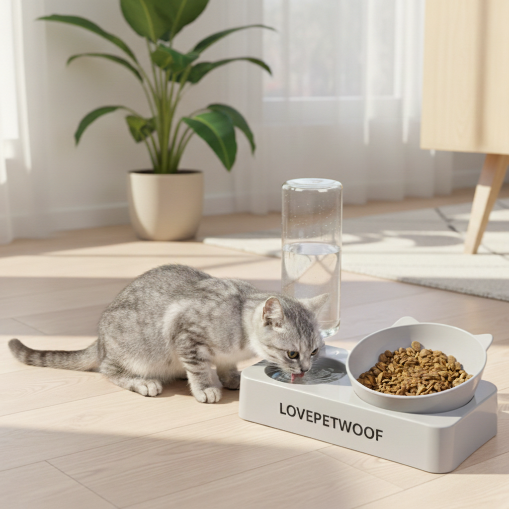 LPW Elevated Cat Bowl with Automatic Water Dispenser