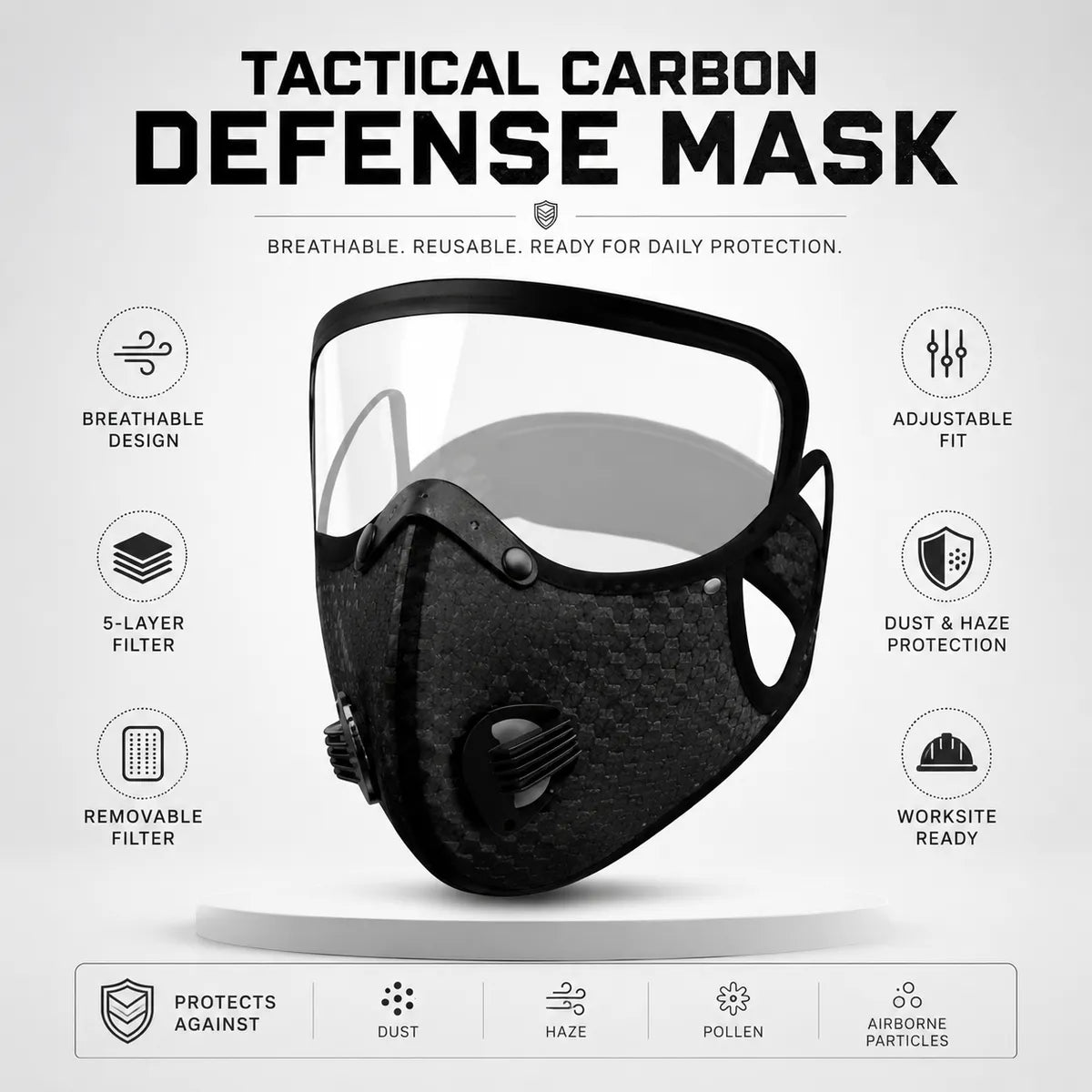 🛡️ Tactical Carbon Defense Mask – Breathe Safer in Dust, Haze & Harsh Conditions