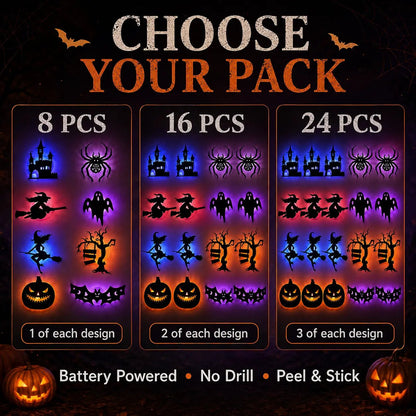 🎃 8-Pack Halloween LED Silhouette Lights – Instant Spooky Decor, No Wires Needed