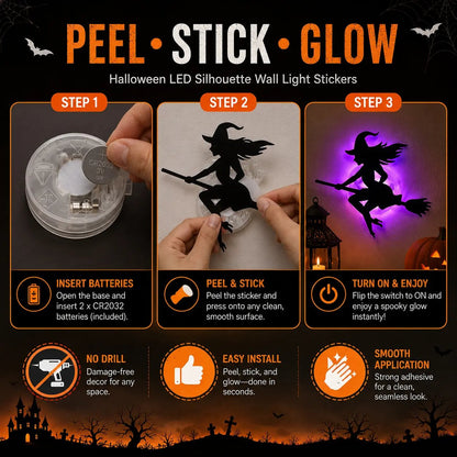 🎃 8-Pack Halloween LED Silhouette Lights – Instant Spooky Decor, No Wires Needed