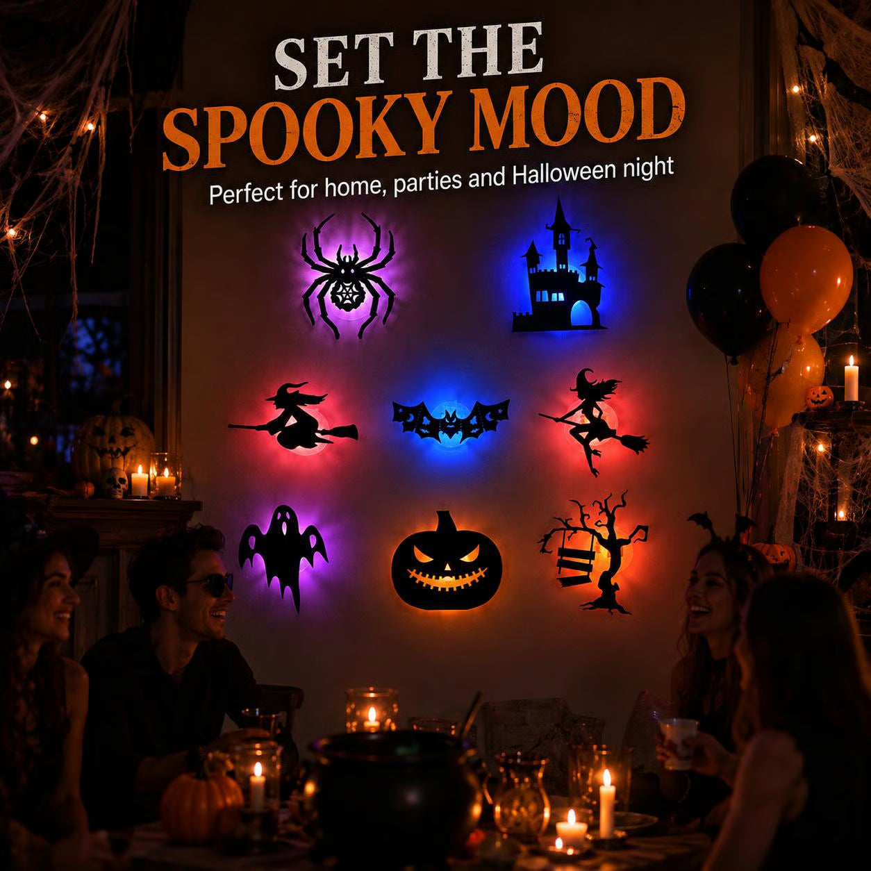 🎃 8-Pack Halloween LED Silhouette Lights – Instant Spooky Decor, No Wires Needed