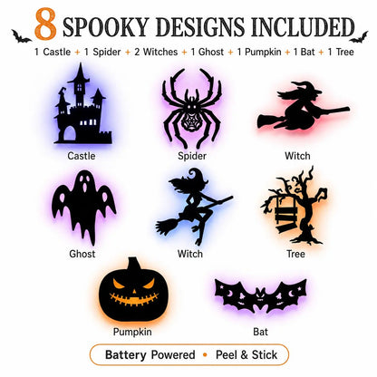 🎃 8-Pack Halloween LED Silhouette Lights – Instant Spooky Decor, No Wires Needed
