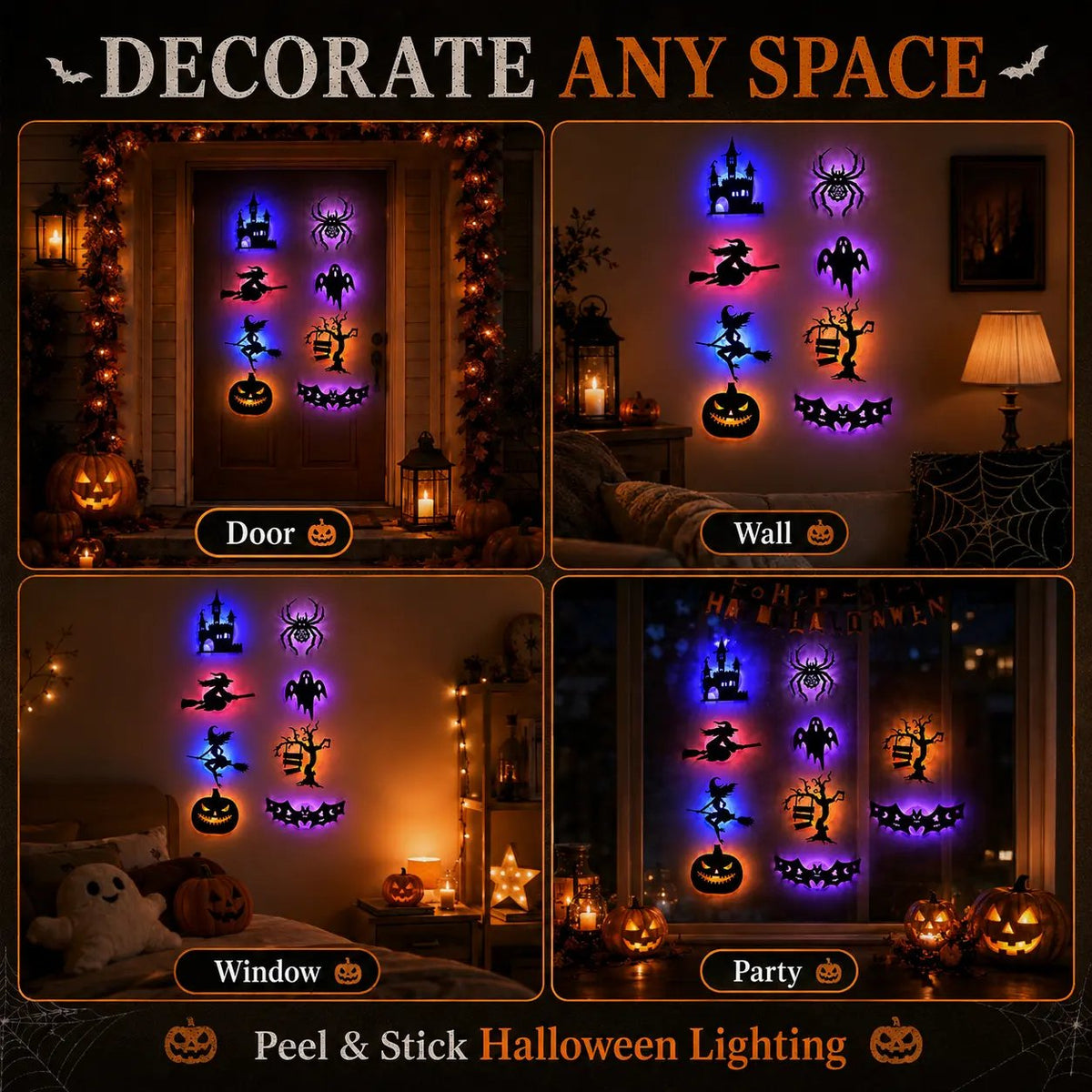 🎃 8-Pack Halloween LED Silhouette Lights – Instant Spooky Decor, No Wires Needed