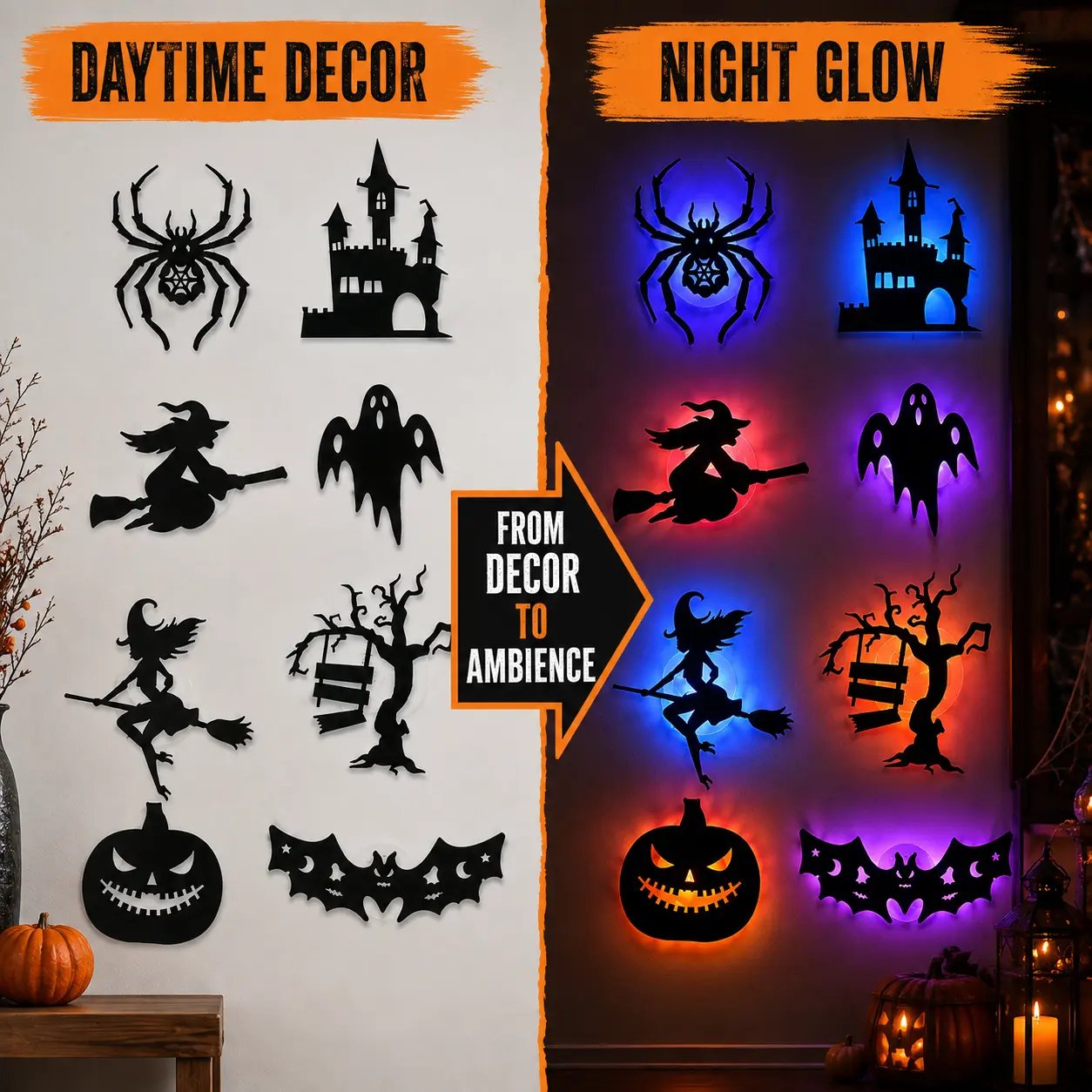 🎃 8-Pack Halloween LED Silhouette Lights – Instant Spooky Decor, No Wires Needed