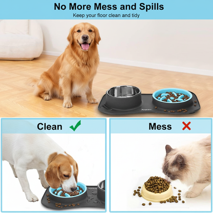LPW 3-in-1 Slow Feeder Dog Bowl Set with Non-Slip Mat