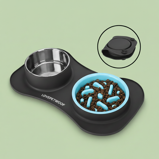 LPW 3-in-1 Slow Feeder Dog Bowl Set with Non-Slip Mat
